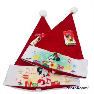 NWT Set Of 2 Disney Mickey Mouse Felt Christmas Santa Hat Snowflake Cap